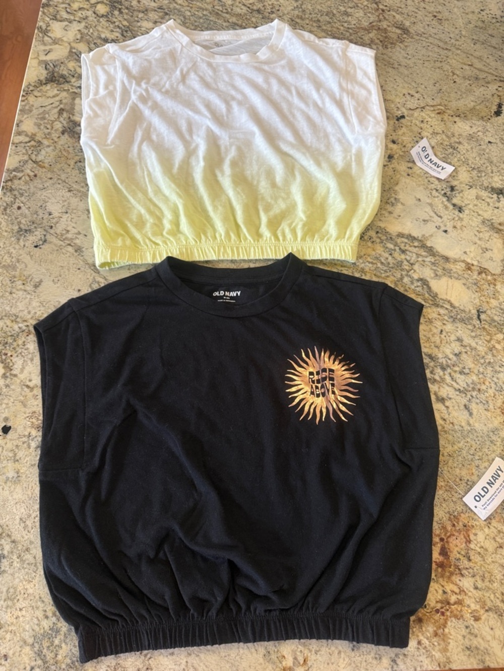 Old Navy Black Tank Top with Yellow Sun and White-to-Yellow Cropped Tank Size 8